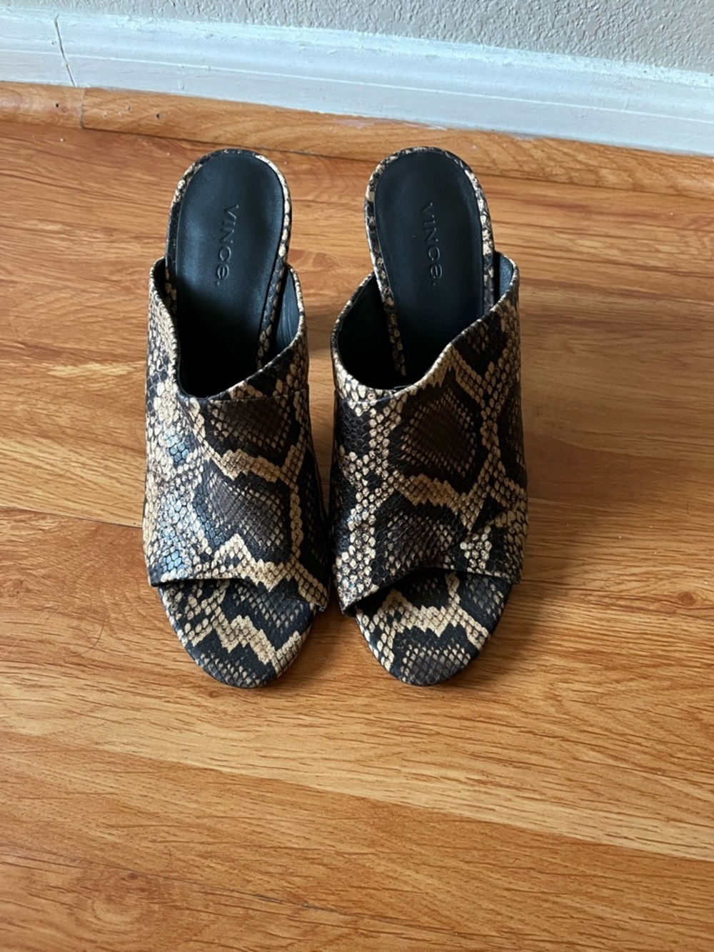Vince Black and Brown Snake-Print Slide Mules - Picture 3 of 8